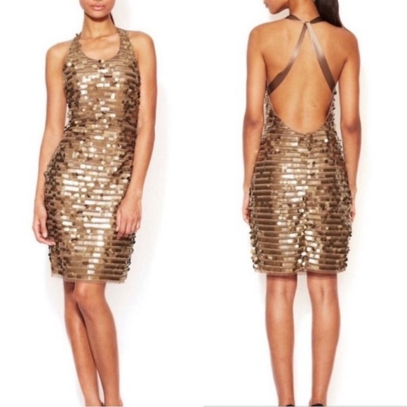 NWT BCBG Gold/Bronze Sequin Iman Dress Size XS Taylor Swift Dresses - Picture 1 of 3
